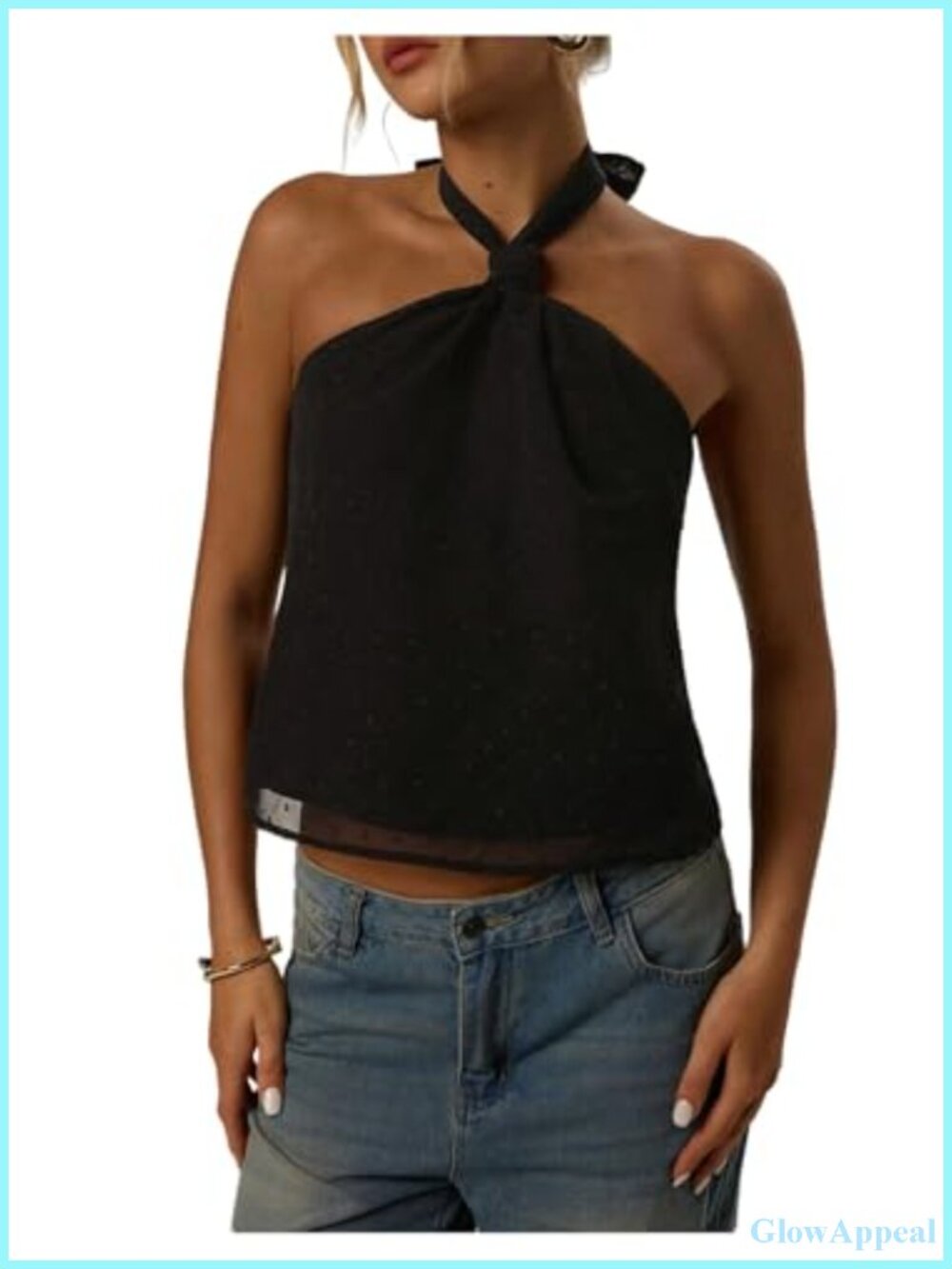 Women's Tie Back Halter Tank Top Sheer Swiss Dots Sleeveless Summer